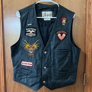 Black Leather Vest with Patches